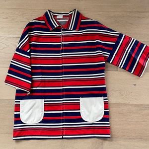 Vintage 60’s zippered front short sleeve tunic. Navy, red and white